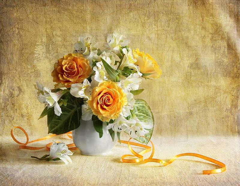 Gelber Blumenstrauß auf minimalistischem Hintergrund Puzzlespiel online