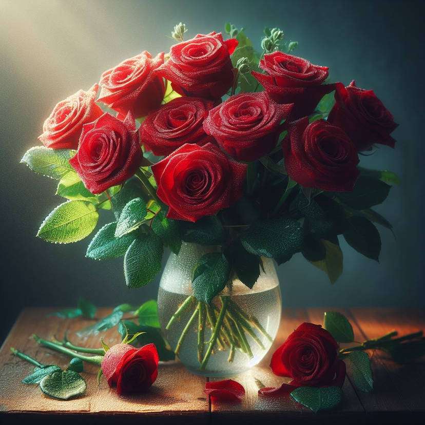 Μπουκέτο με κόκκινα τριαντάφυλλα. παζλ online