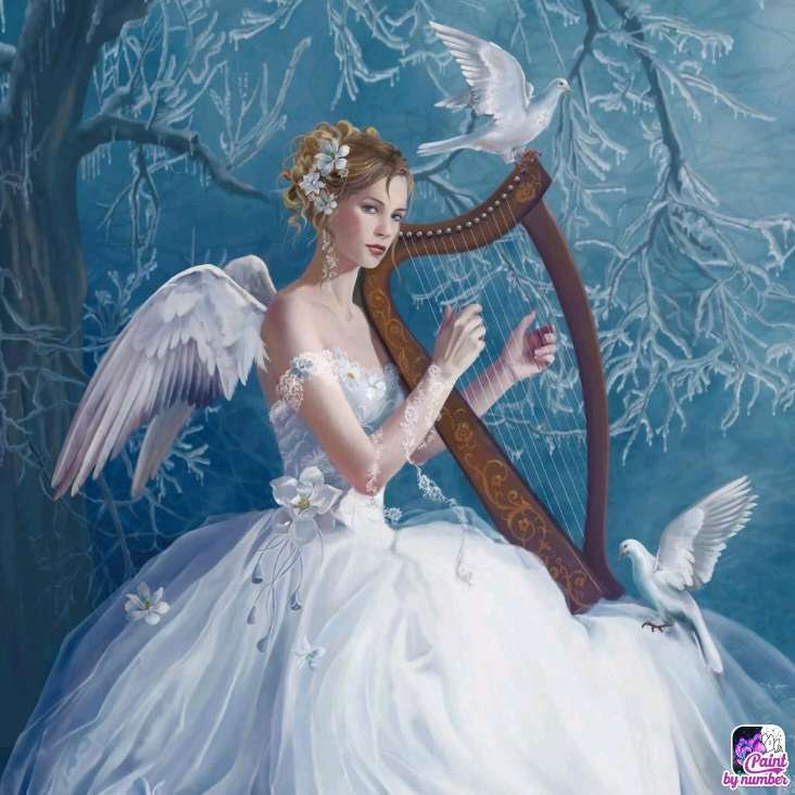 Engel mit Harfe. Online-Puzzle