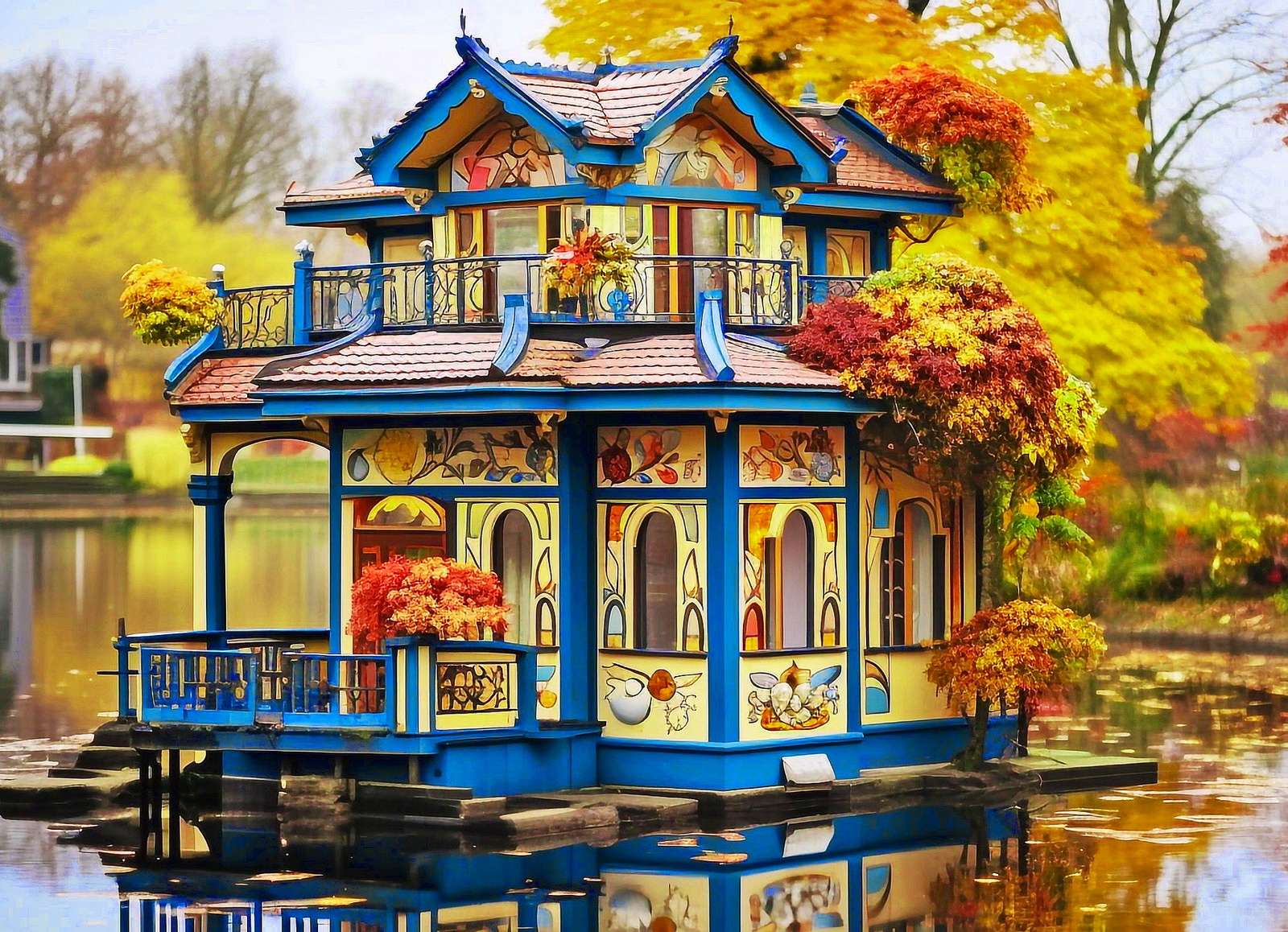 Pavilhão decorativo do parque na água puzzle online