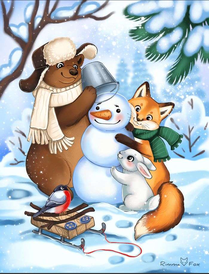 Sneeuwpop en dieren legpuzzel online