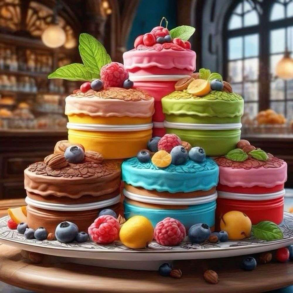 Een kleurrijk en smakelijk dessert legpuzzel online