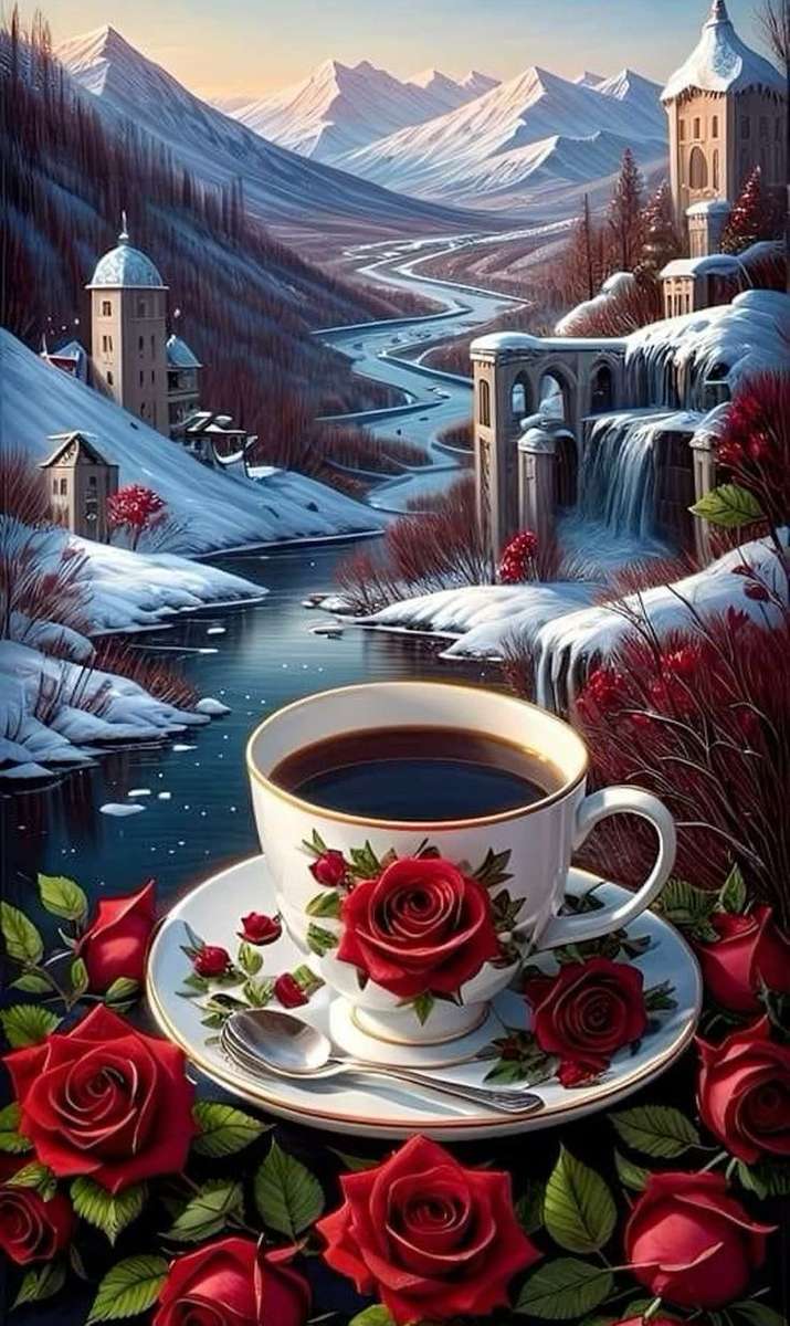 Vacker målning av en kaffe pussel på nätet