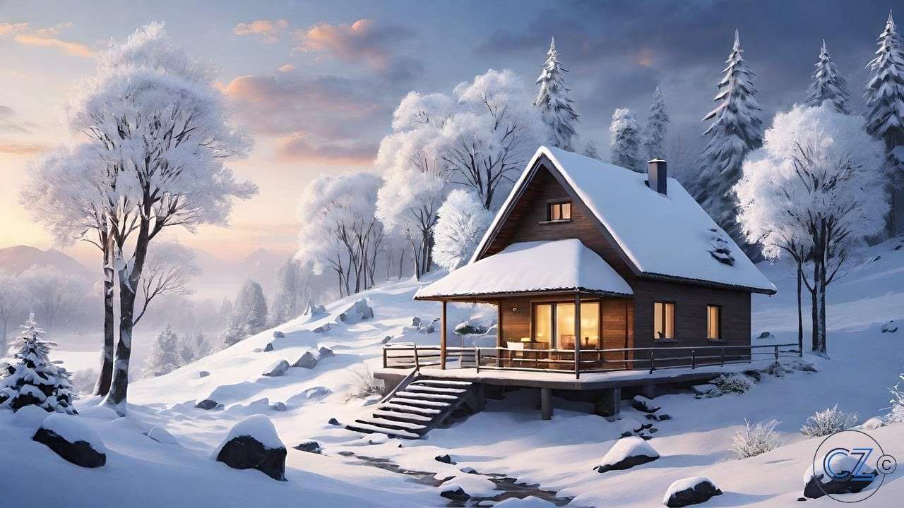 Vinter, hus, snö Pussel online