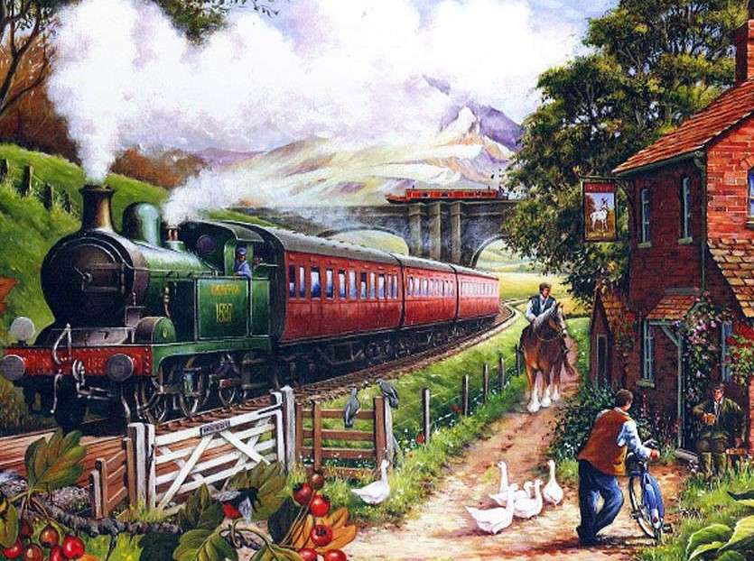 Un treno che attraversa il villaggio puzzle online