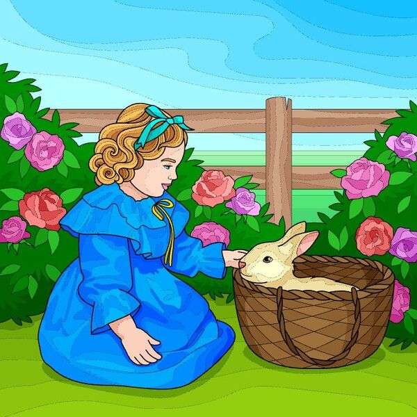 Klein meisje zorgt voor haar konijntje legpuzzel online