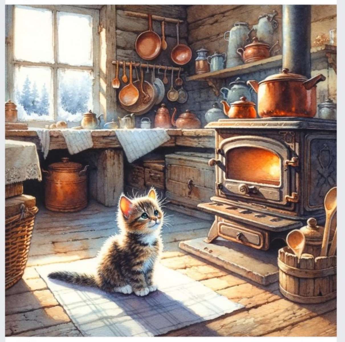Gattino accanto al fuoco, . puzzle online