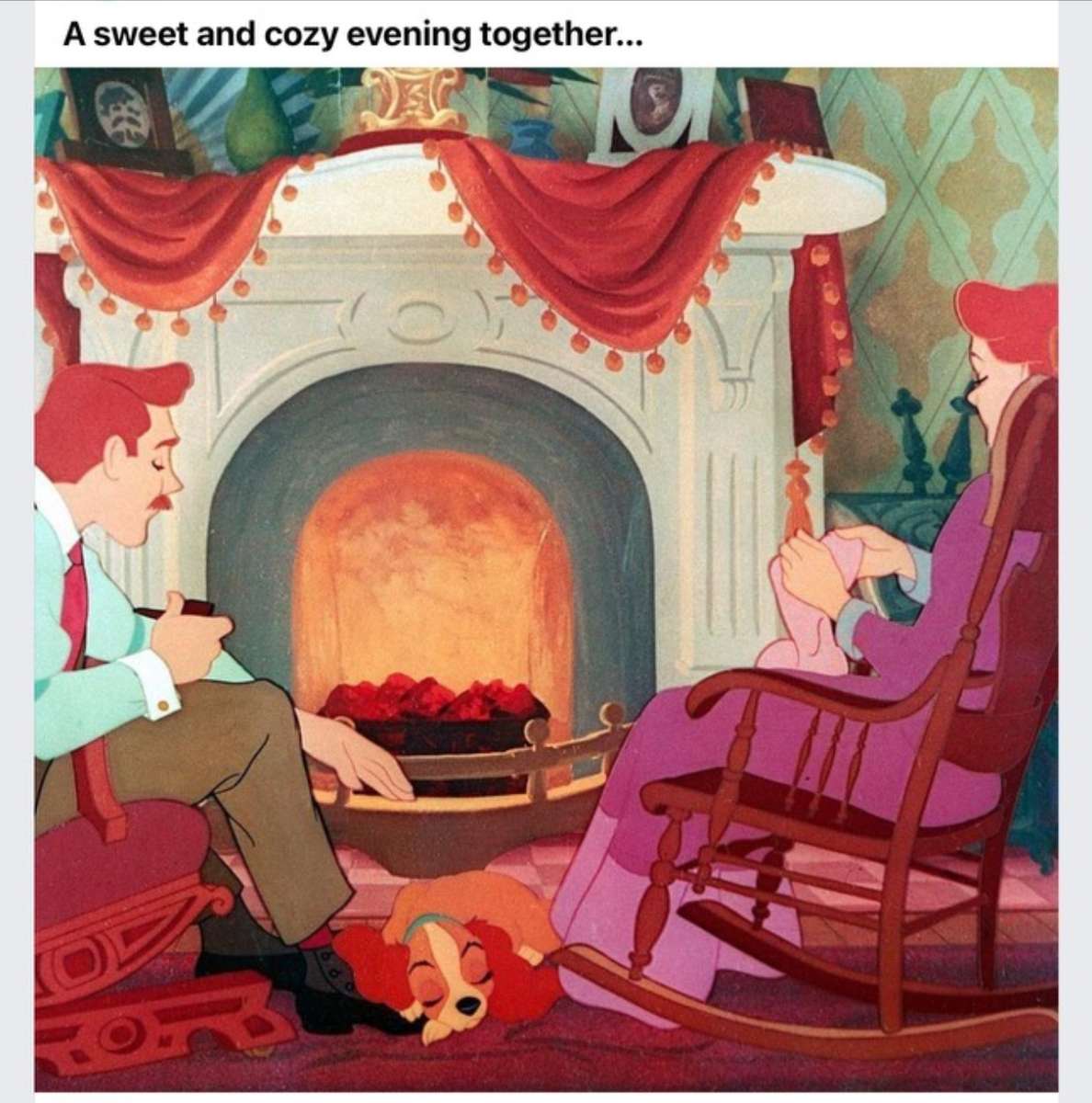 Couple in front of fireplace online puzzle