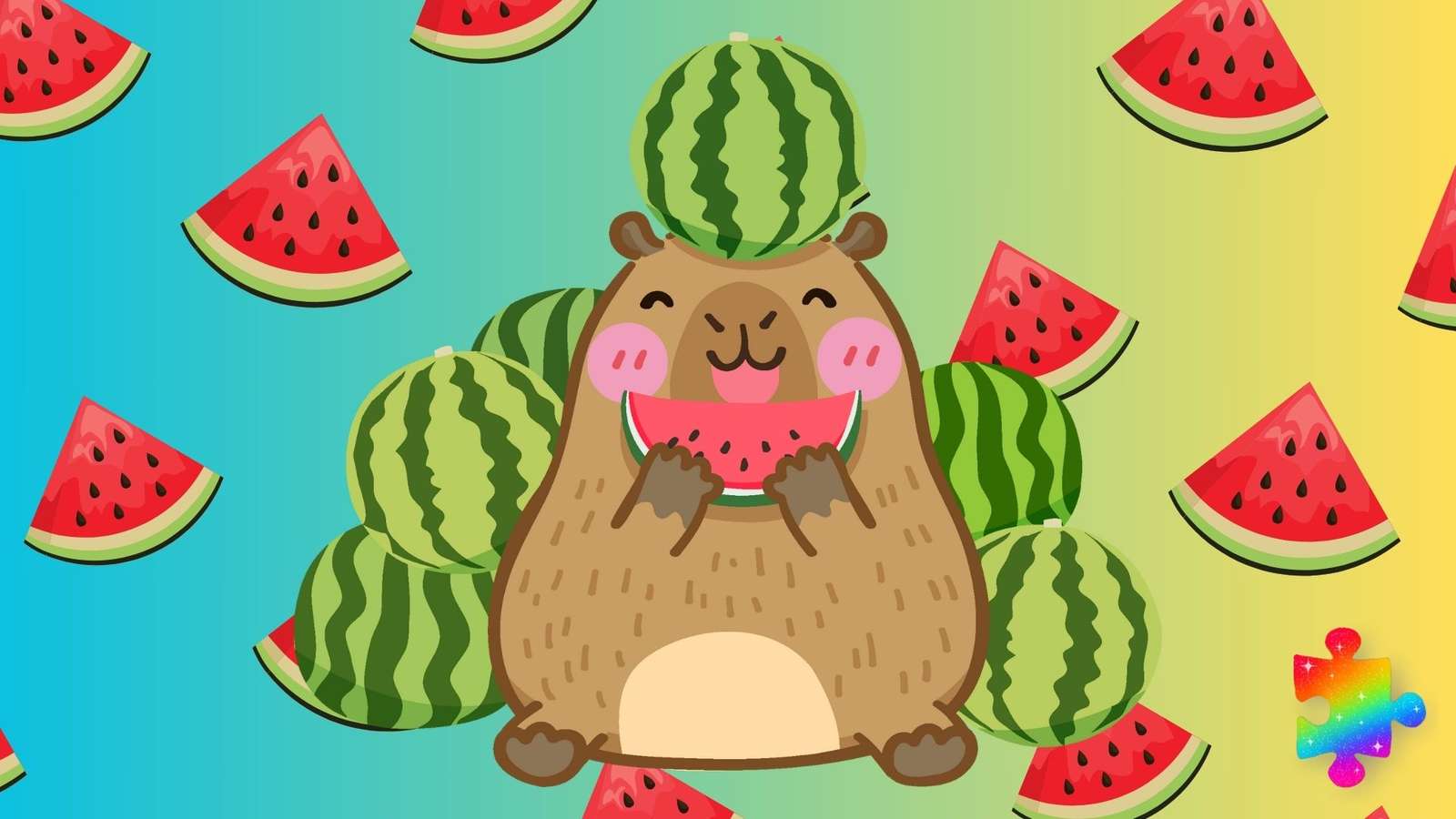 Watermelon Capybara jigsaw puzzle online