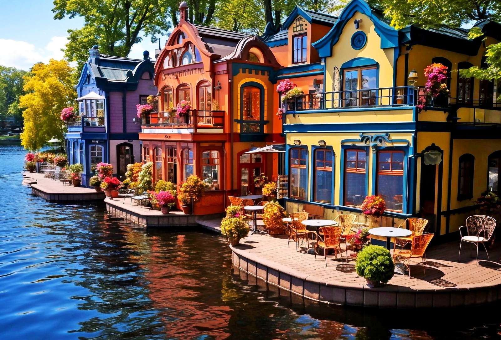 Villas de vacances colorées au bord du lac puzzle en ligne