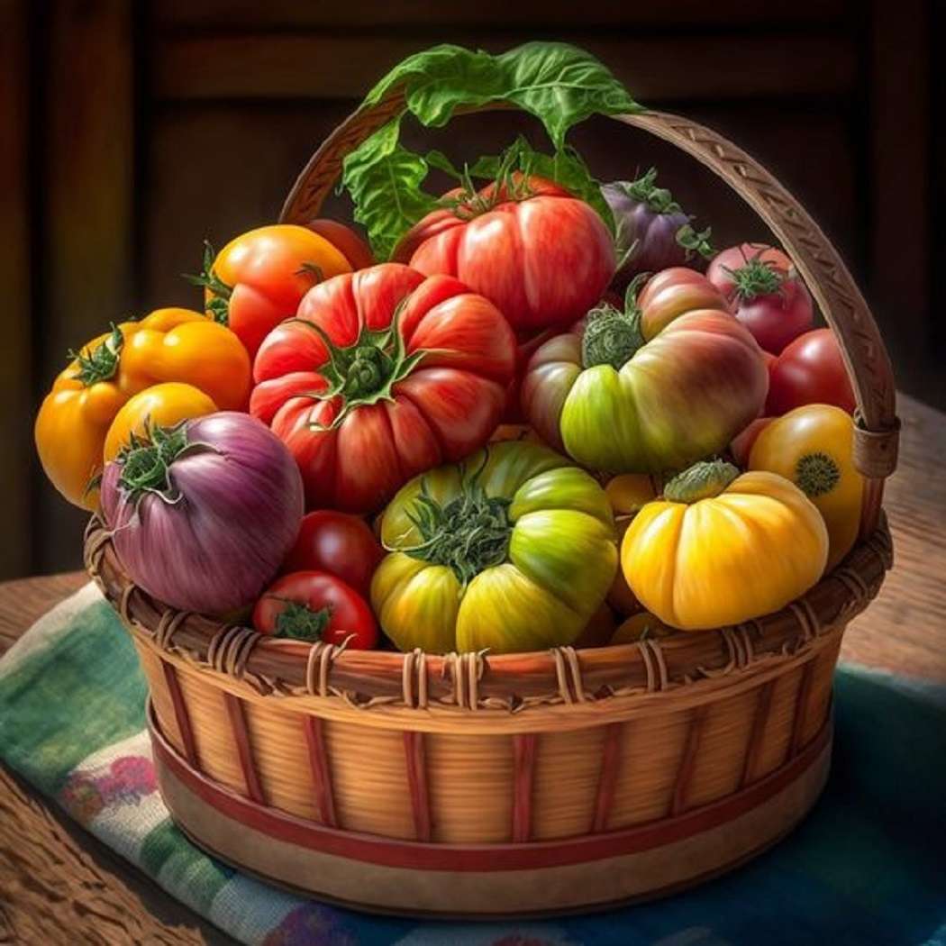 Panier de tomates colorées puzzle en ligne