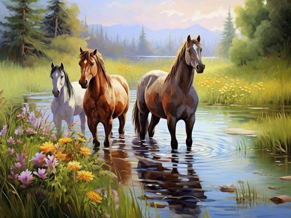 Paarden puzzelkunstwerk online puzzel