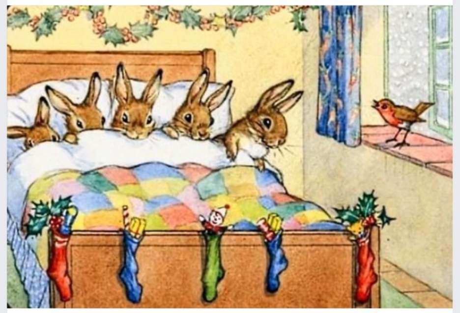 Kaniner i sängen. pussel på nätet