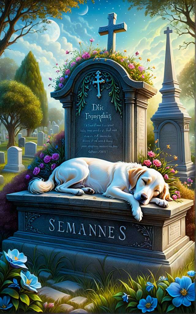 Un cane dorme sulla tomba del suo padrone puzzle online