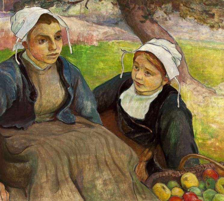 Władysław Ślewiński. Dos mujeres bretonas con una cesta de manzanas. rompecabezas en línea
