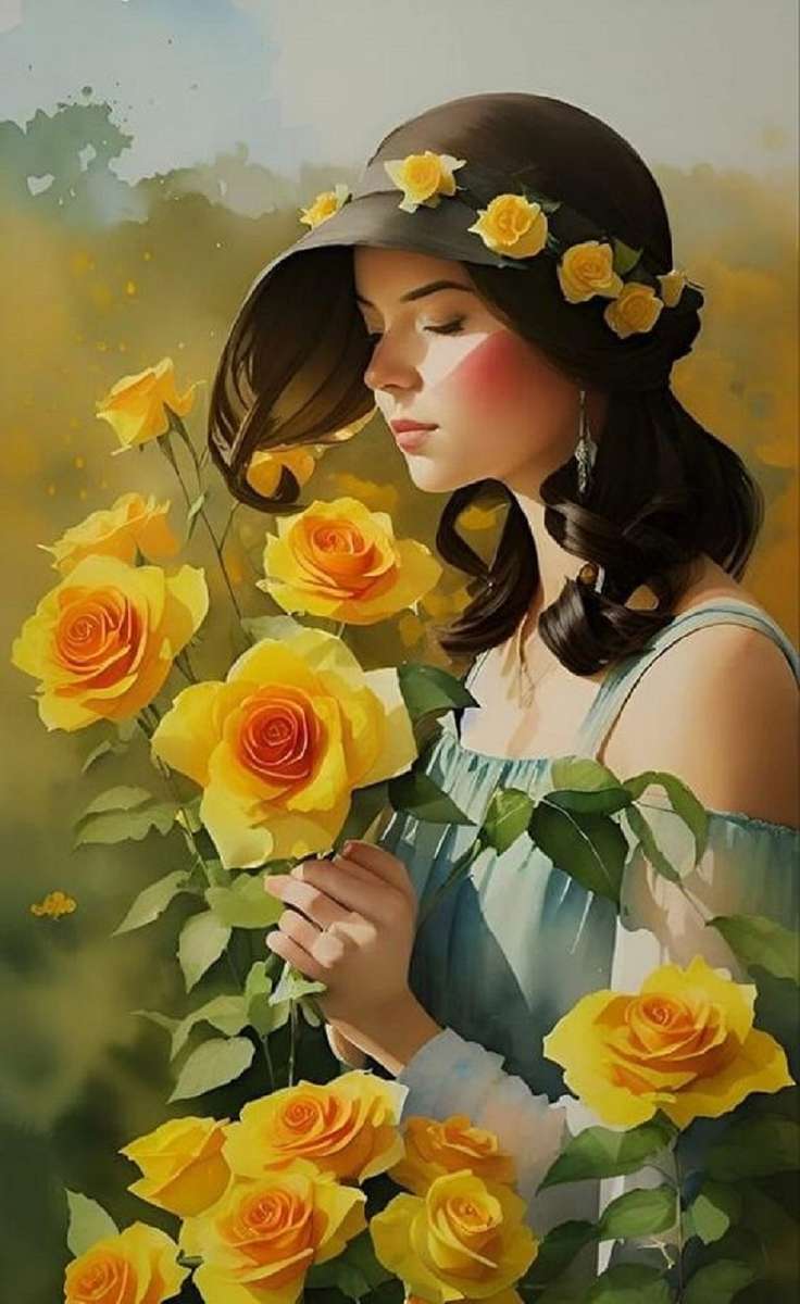 La fille aux roses jaunes puzzle en ligne