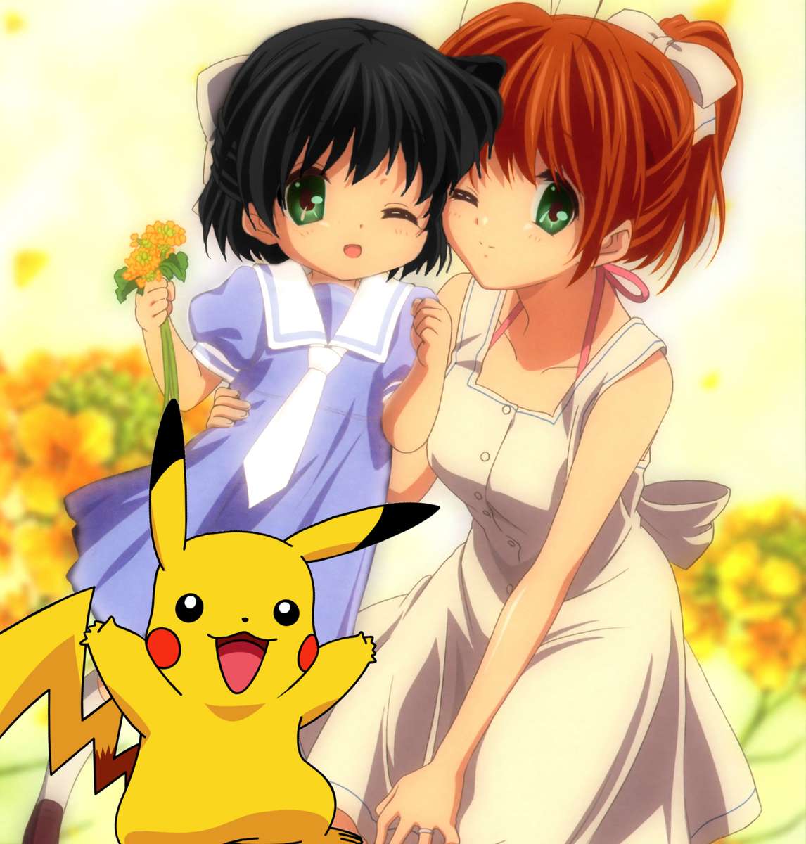 Misty con lei e la figlia di Ash, Ariel Ketchum puzzle online