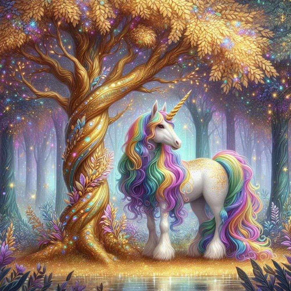 Unicornio mágico en el bosque mágico. rompecabezas en línea