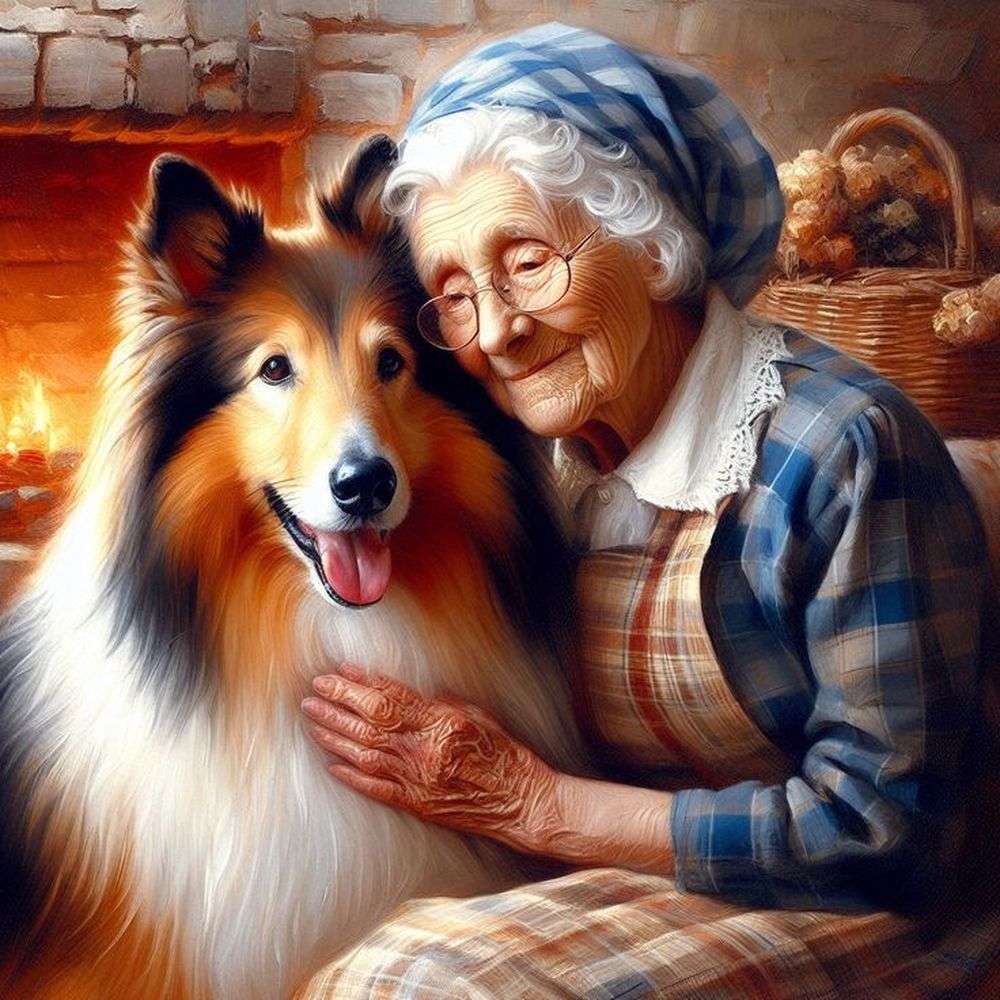 Lassie et vieille dame puzzle en ligne