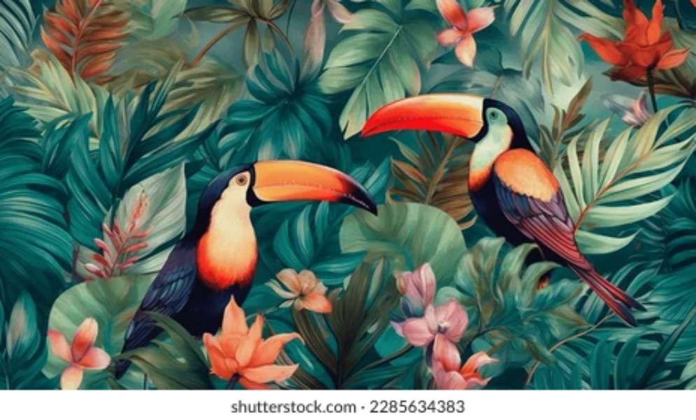 beaux oiseaux avec des feuilles fleurs colorées puzzle en ligne