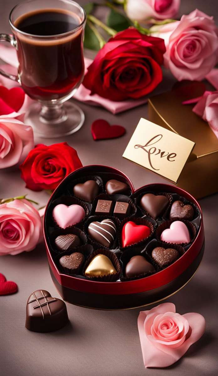 Valentine's Day chocolates and flowers jigsaw puzzle online