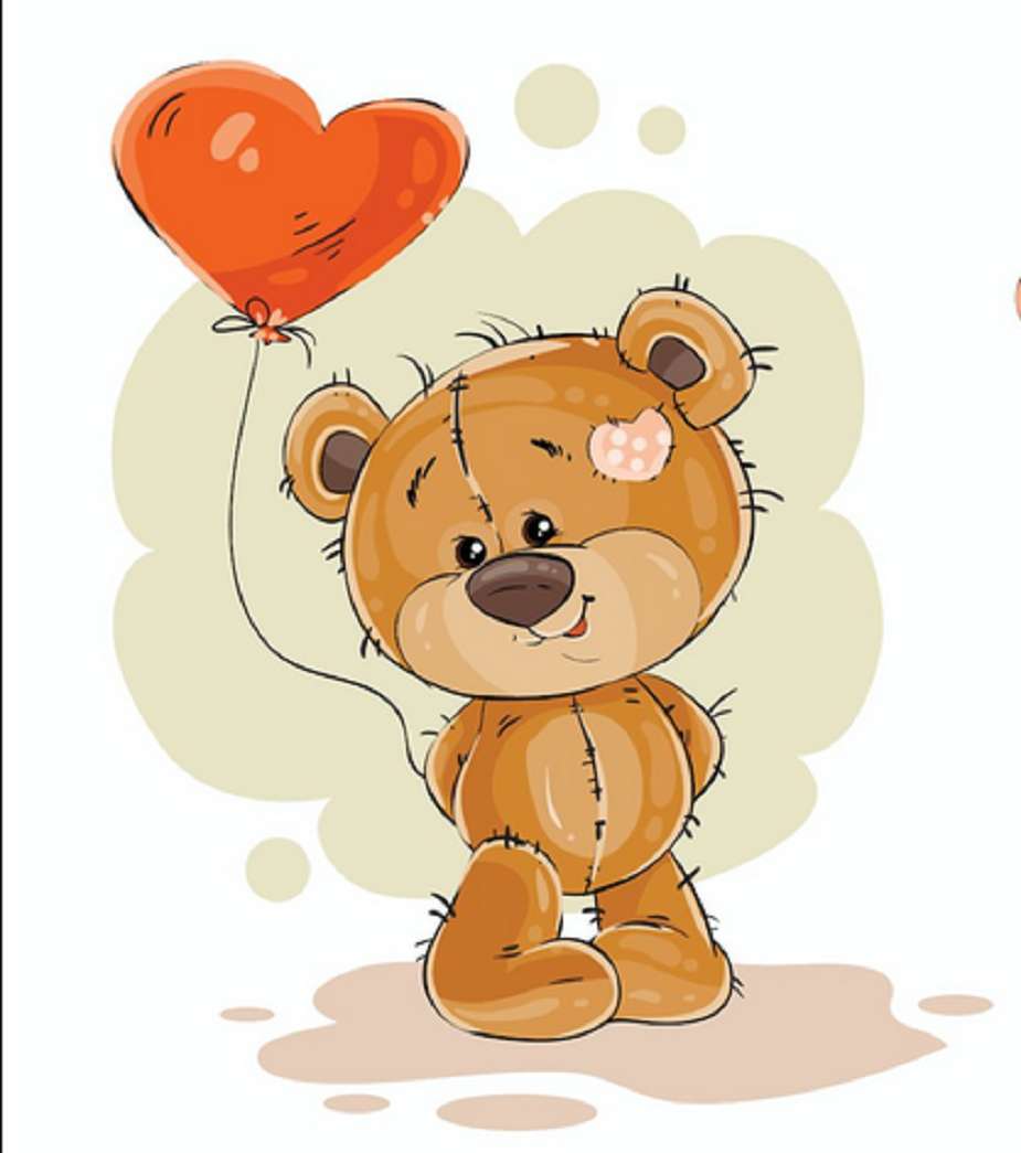 Подарки ко Дню святого Валентина — плюшевый мишка и воздушный шар — сердце. пазл онлайн