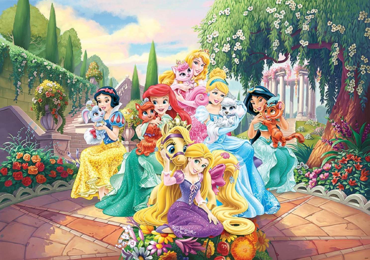 Πριγκίπισσες της Disney σε έναν όμορφο κήπο παζλ online