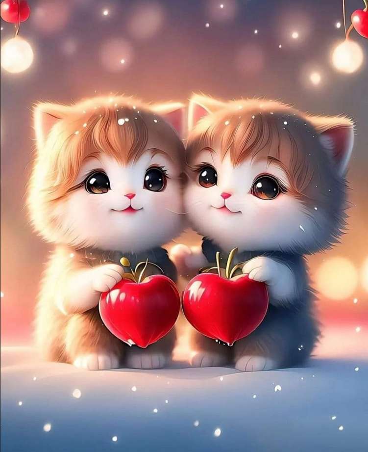 süße Kätzchen und Herzen Puzzlespiel online