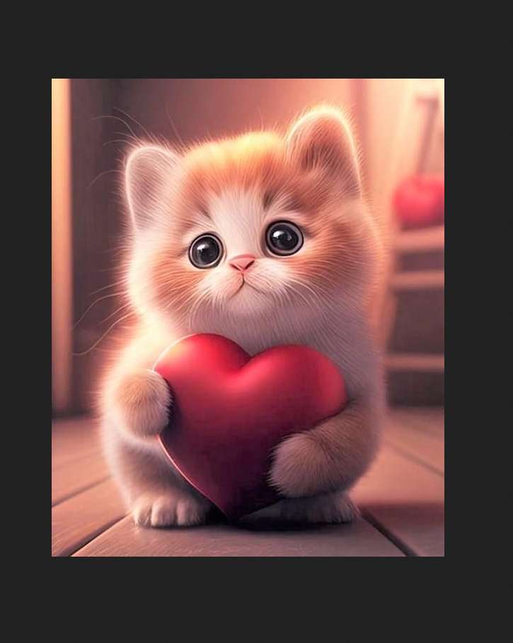 С Днем святого Валентина — котенок и сердечко пазл онлайн