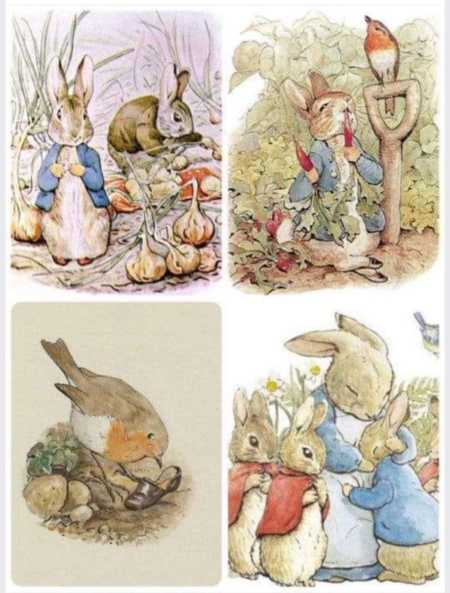 Coniglietti, coniglietti e due uccelli. puzzle online