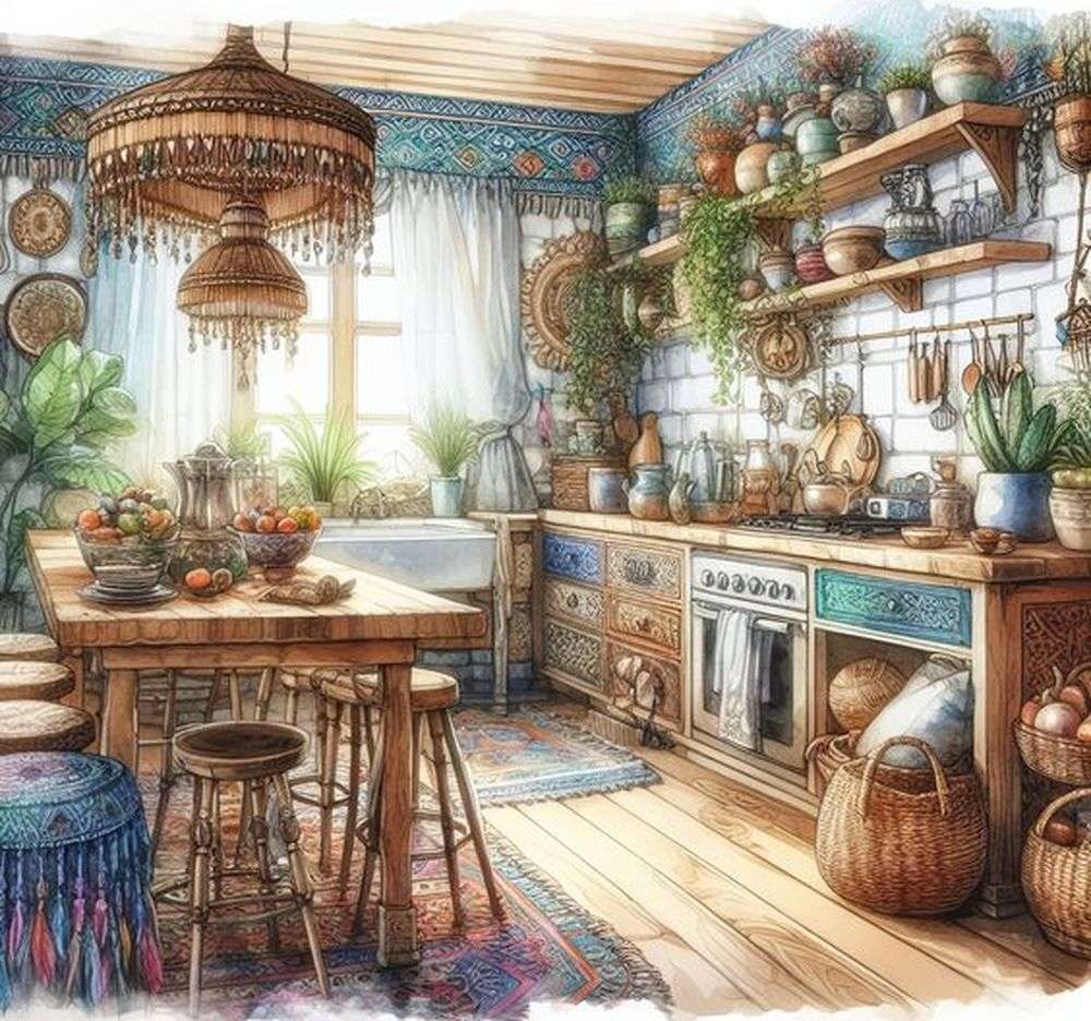 Cucina Boho ad acquerello puzzle online