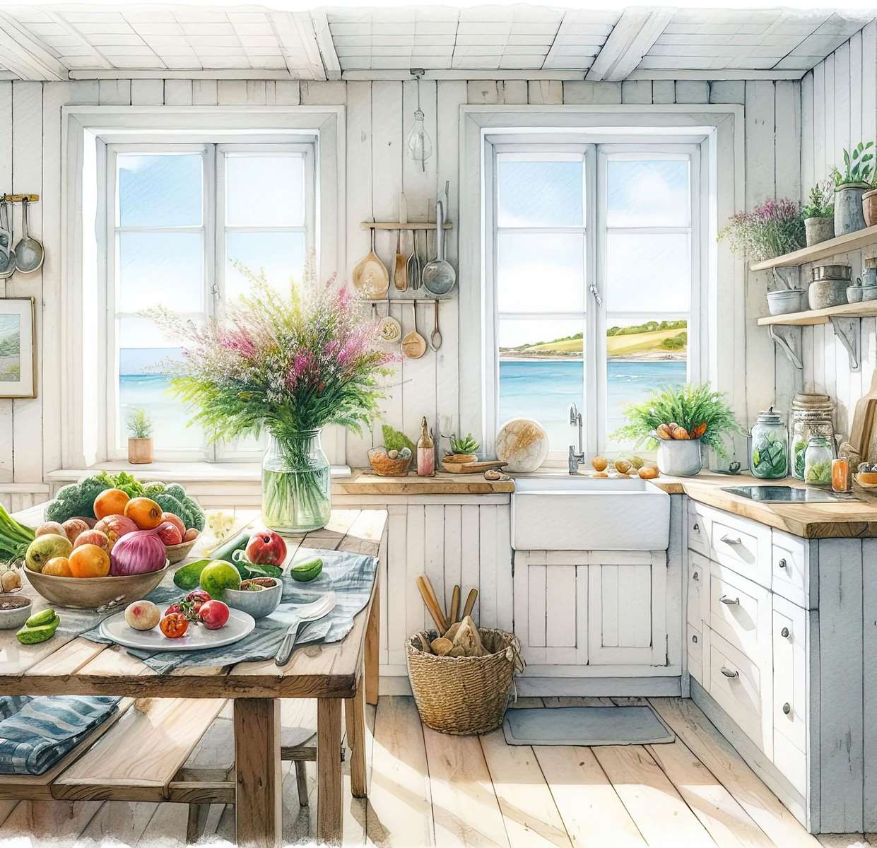 Кухня в коттедже на пляже онлайн-пазл
