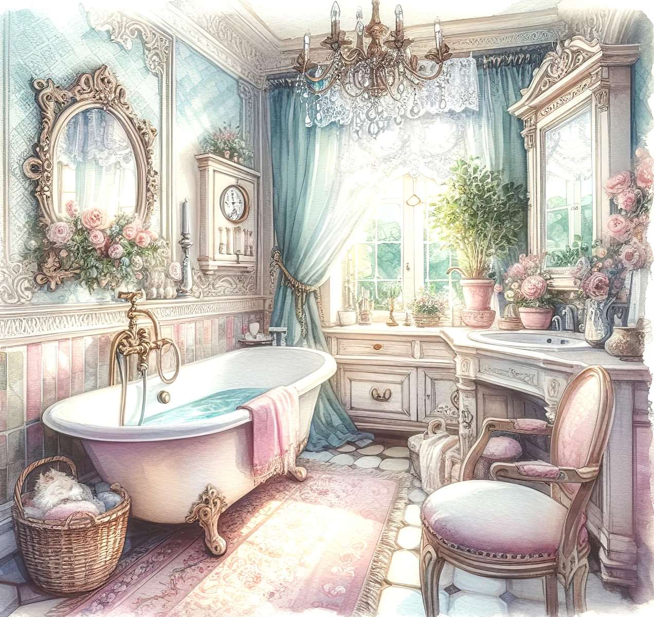 Fransk badrum vintage pussel på nätet