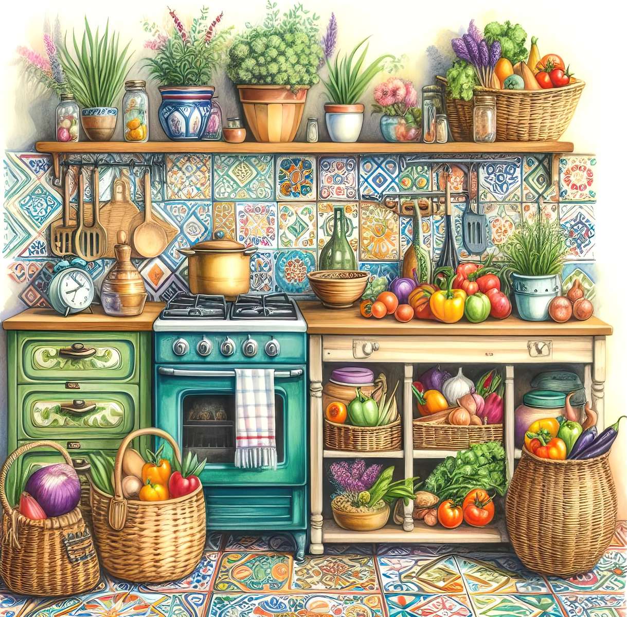 Watercolor Boho Kitchen jigsaw puzzle online
