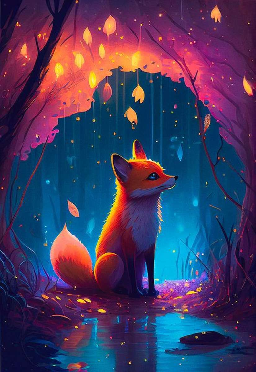 un dulce zorro perdido en un bosque mágico rompecabezas en línea