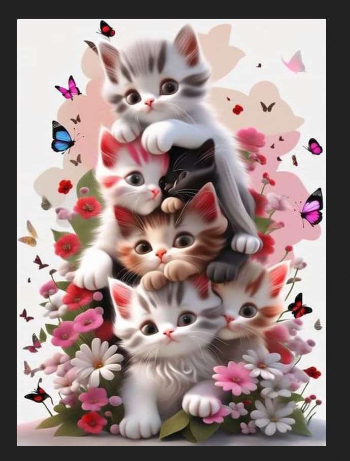 really cute kittens, flowers and butterflies jigsaw puzzle online