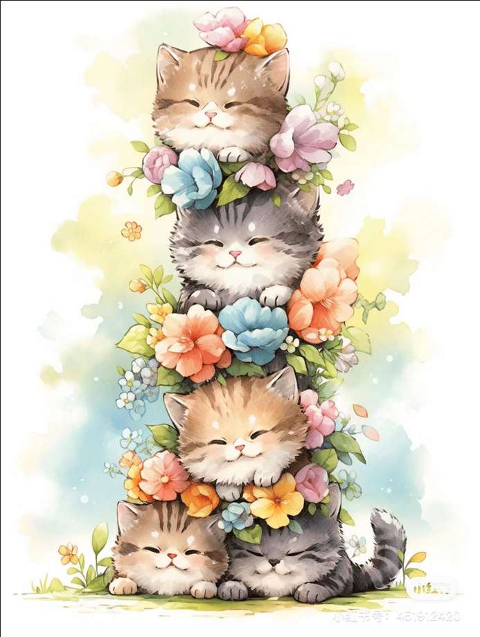 süße Kätzchen und Blumen Online-Puzzle