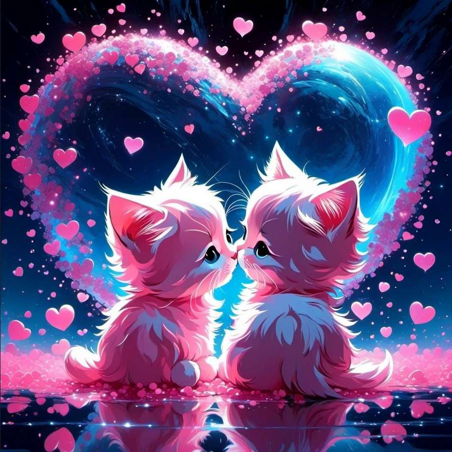 χαριτωμένα γατάκια και καρδιές online παζλ