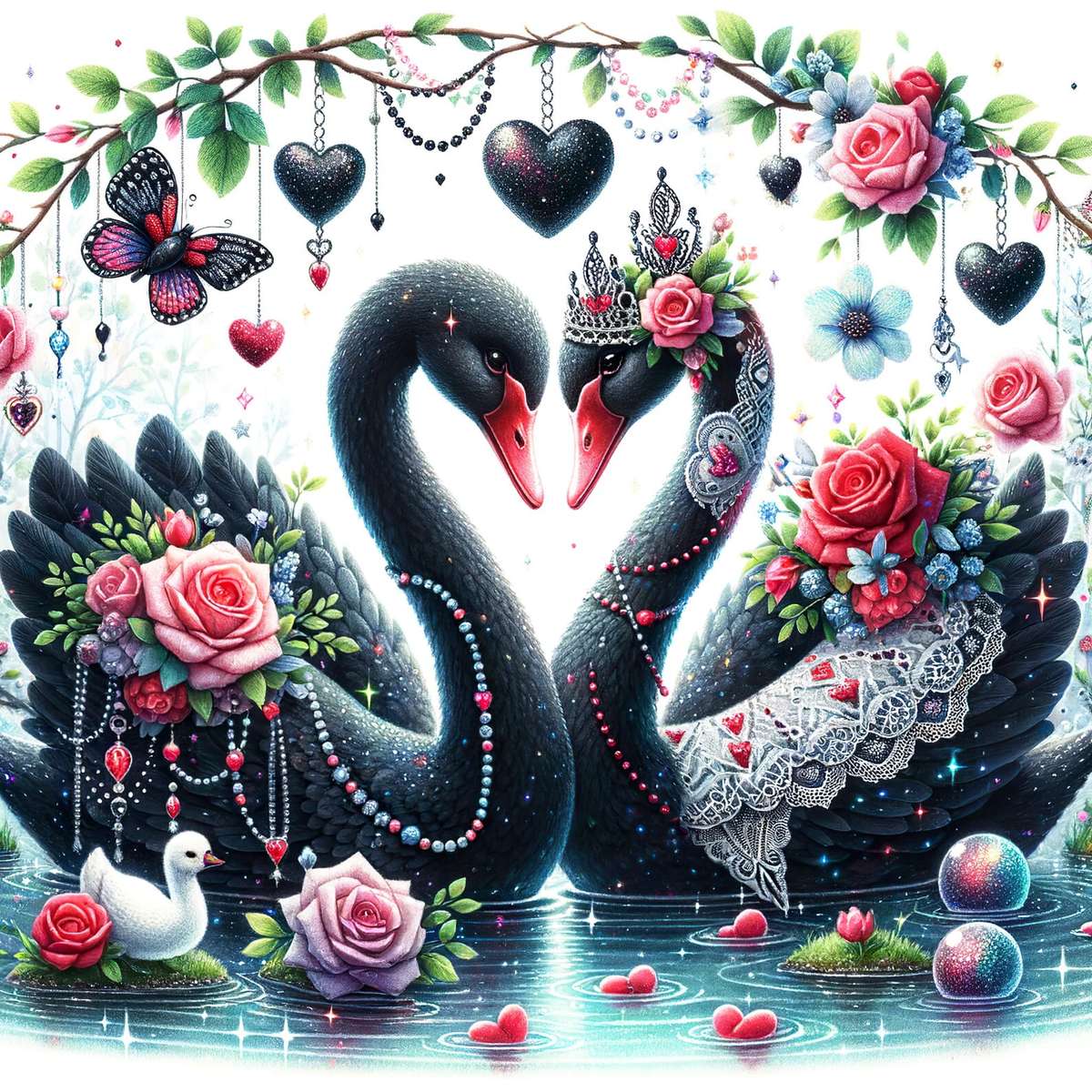 Cygnes noirs Saint-Valentin puzzle en ligne