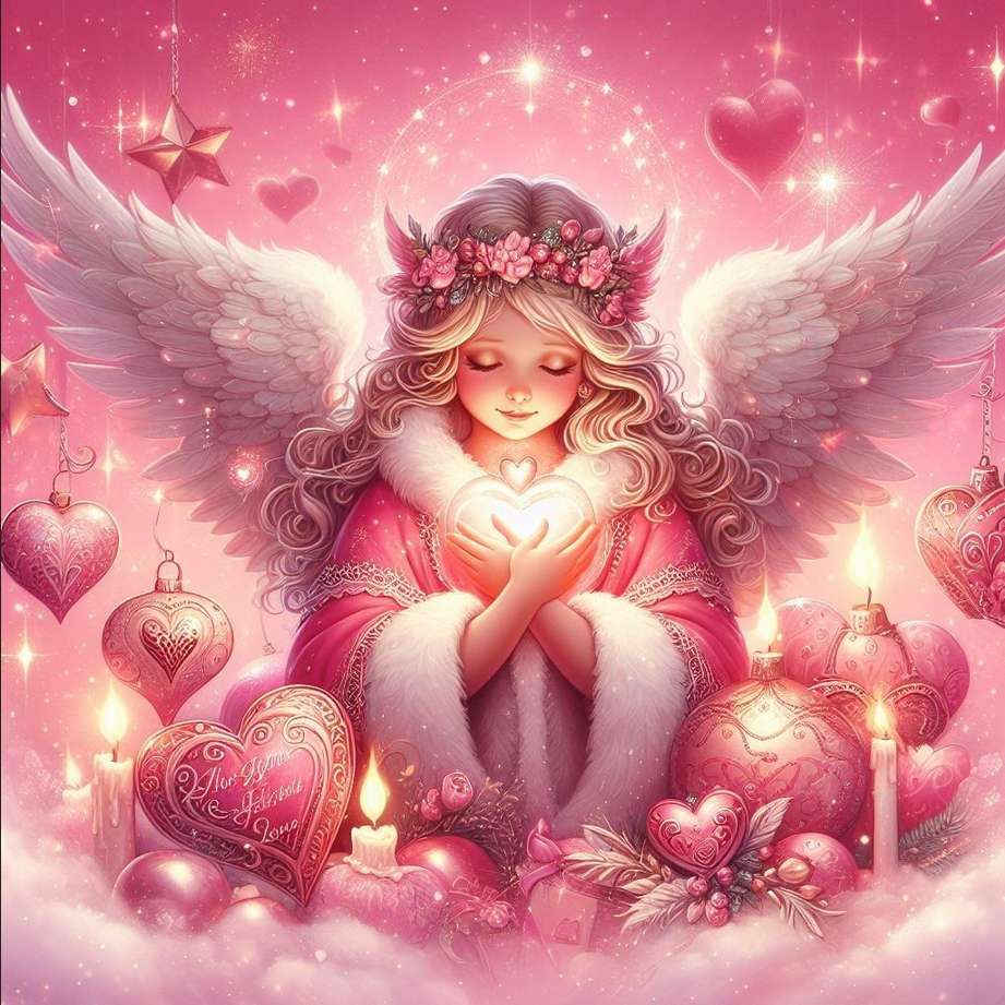 Дух на Свети Валентин. Красив ангел със сърце онлайн пъзел