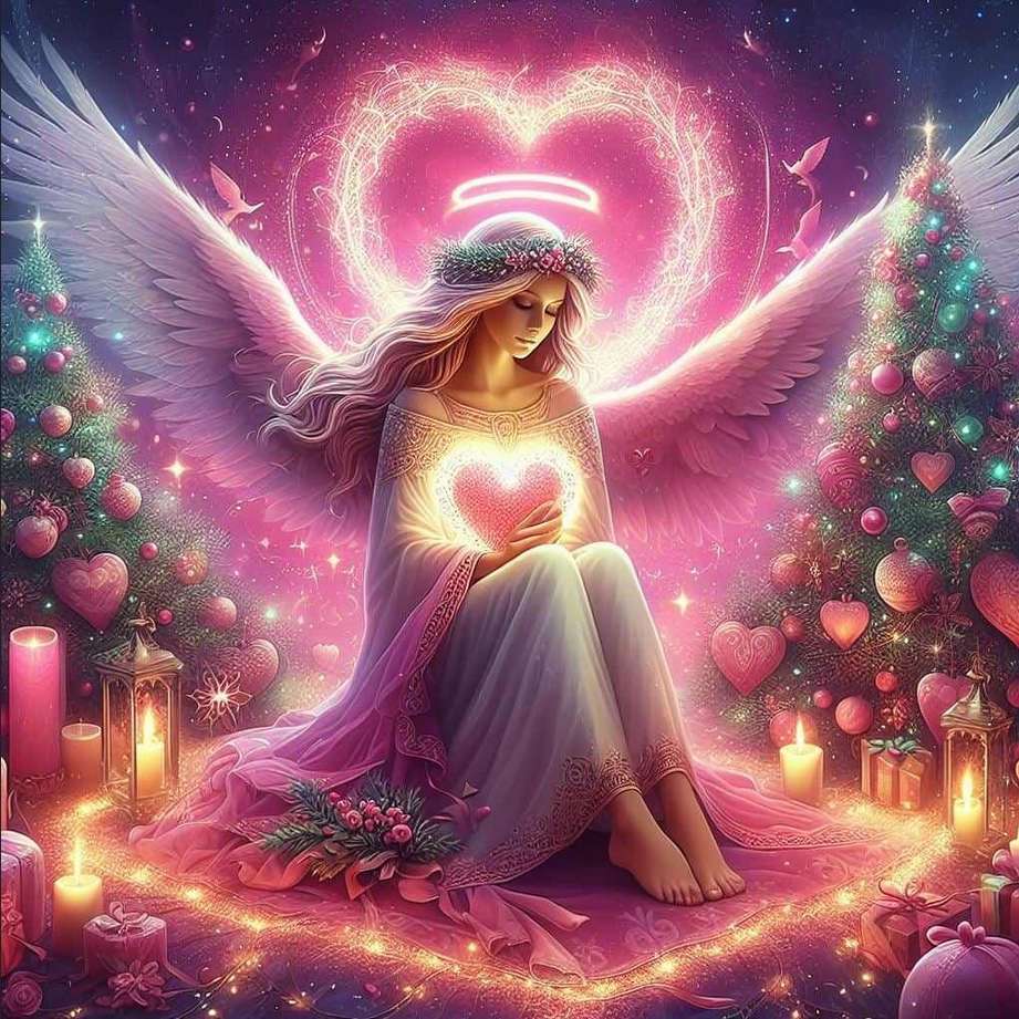 Valentinstagsstimmung. Schöner Engel mit Herz Puzzlespiel online