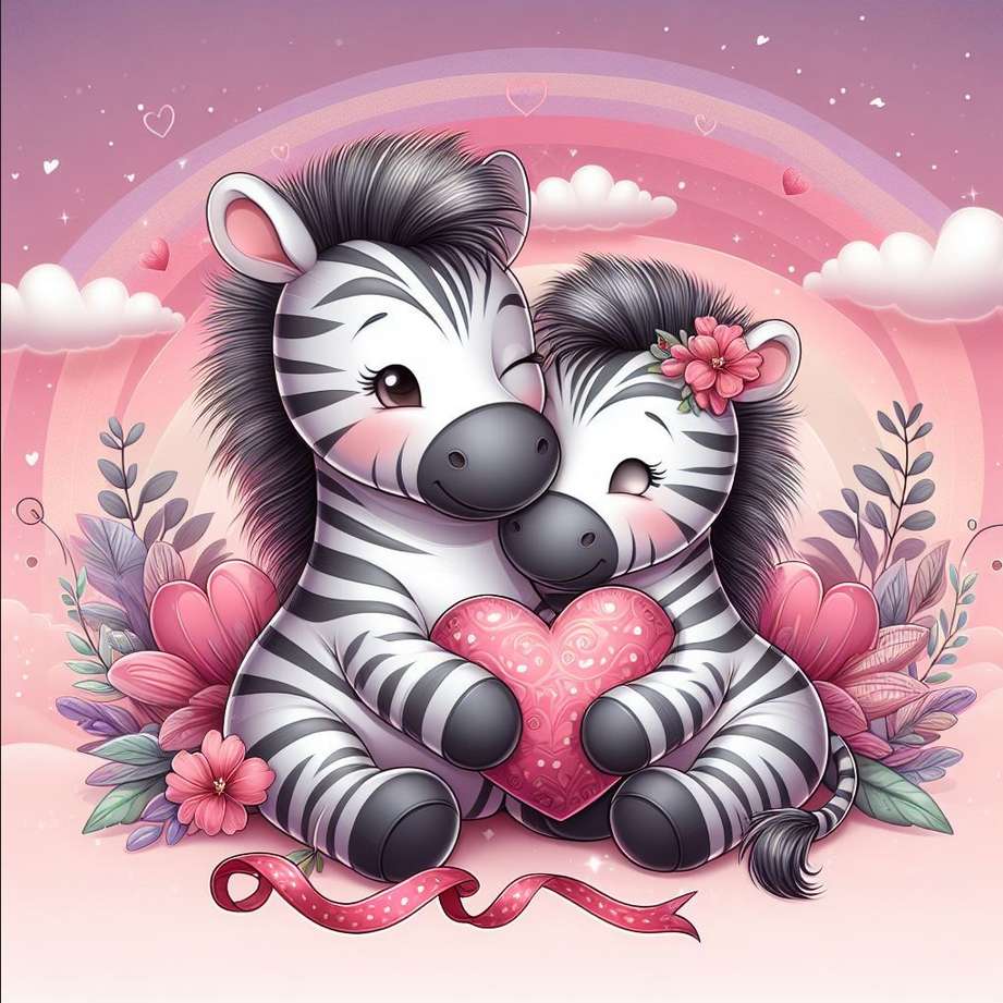 simpatiche zebre e cuore di san valentino puzzle online