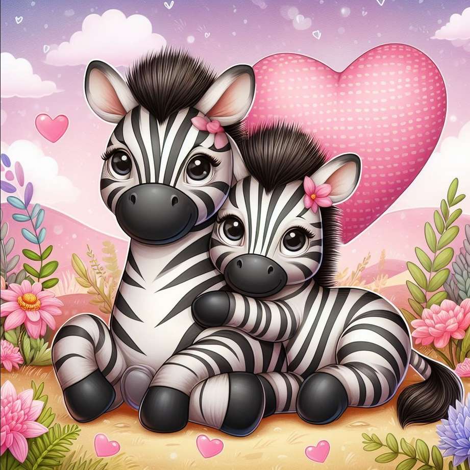 cute valentines day zebras and heart online puzzle