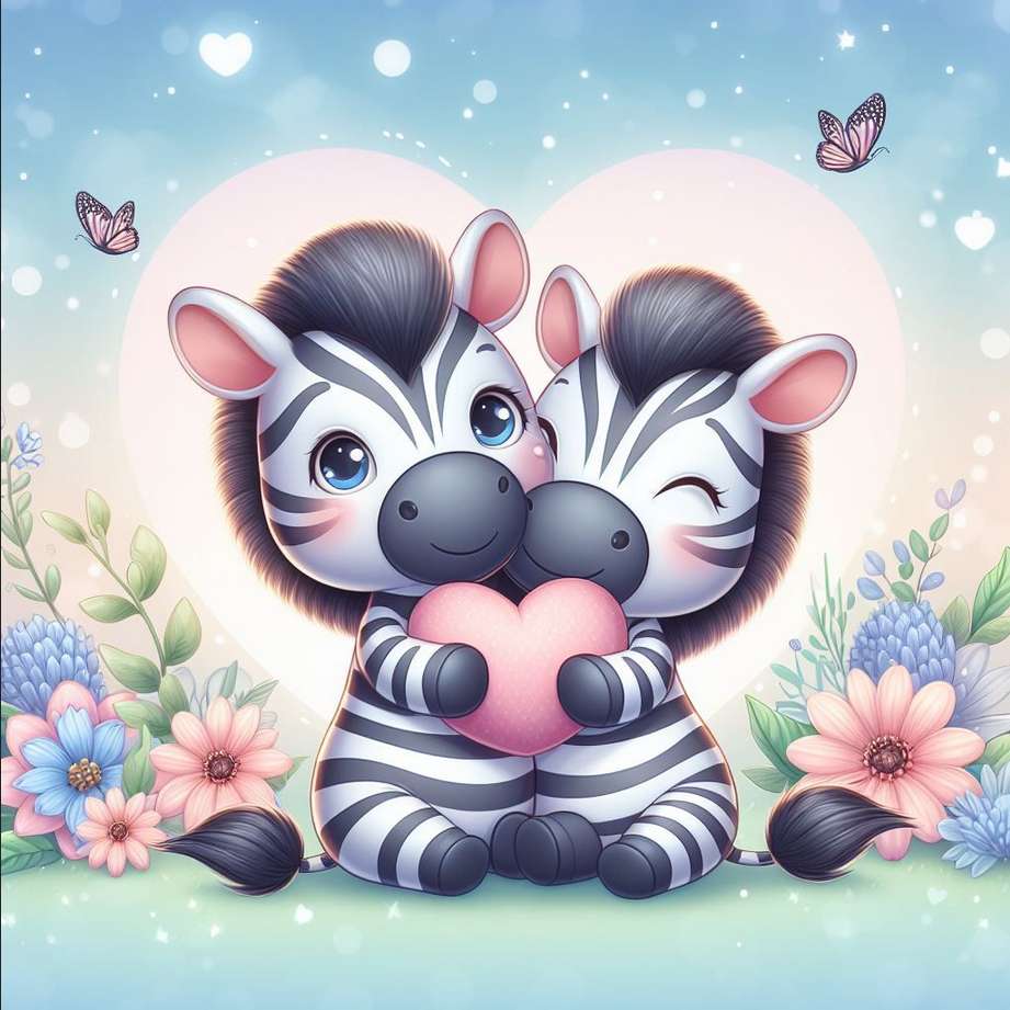 süße Valentinstag-Zebras und Herz Puzzlespiel online