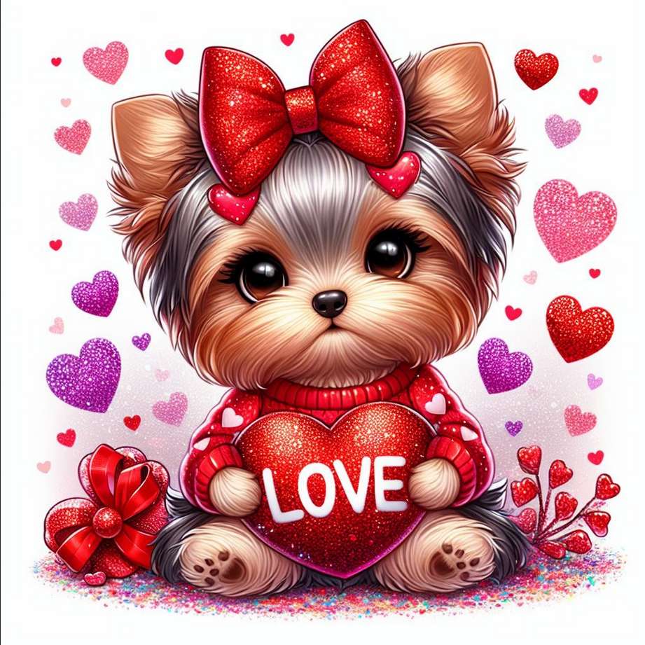 câine dulce de Ziua Îndrăgostiților cu o inimă jigsaw puzzle online
