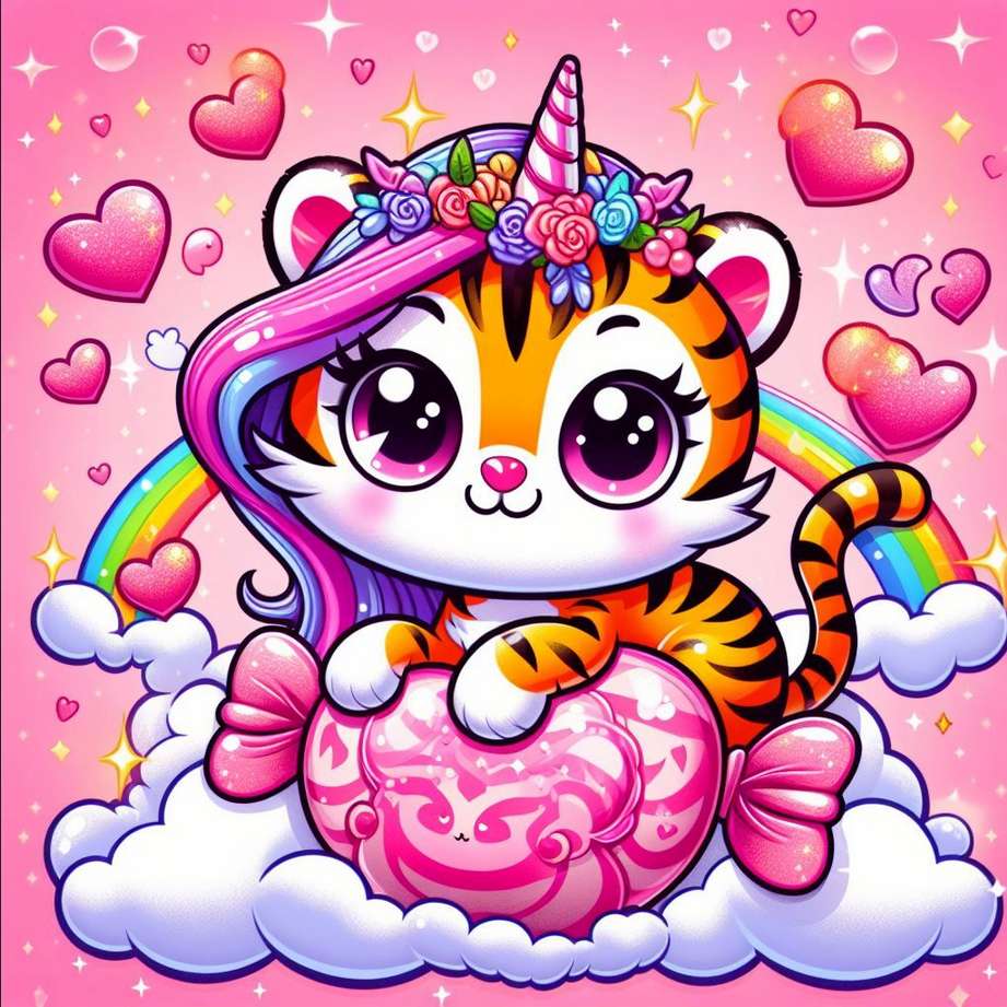 tigru dulce și inimioare - cadouri de Ziua Îndrăgostiților puzzle online