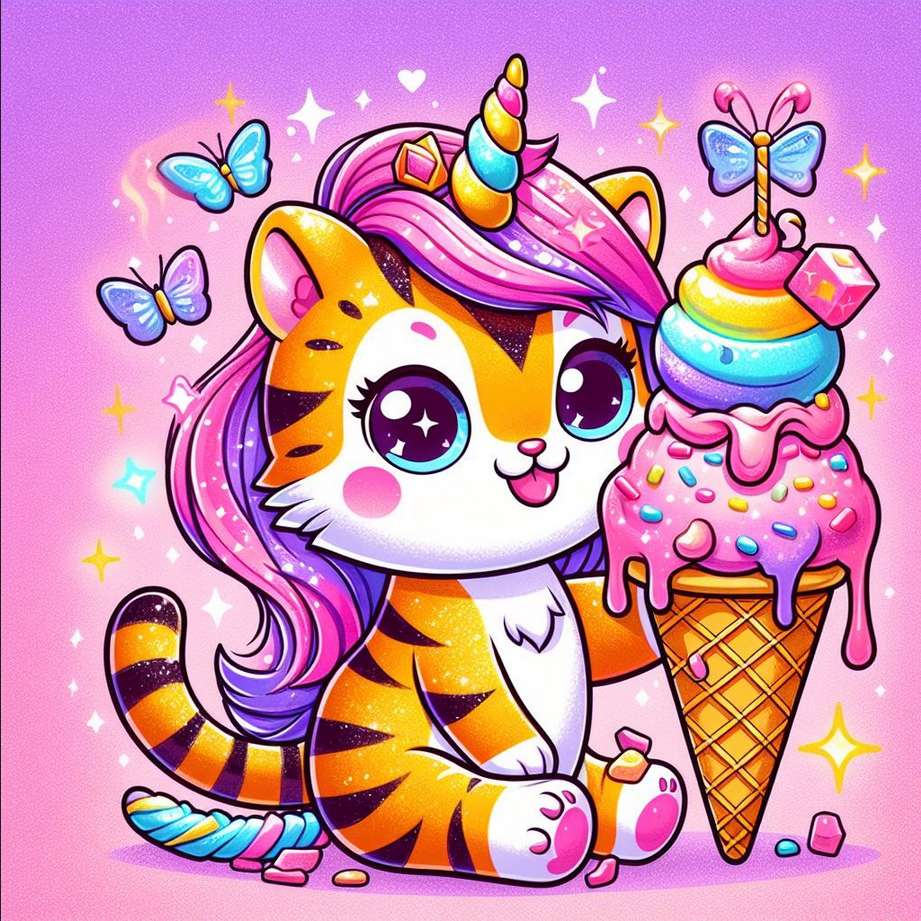 söt tiger och glass pussel på nätet