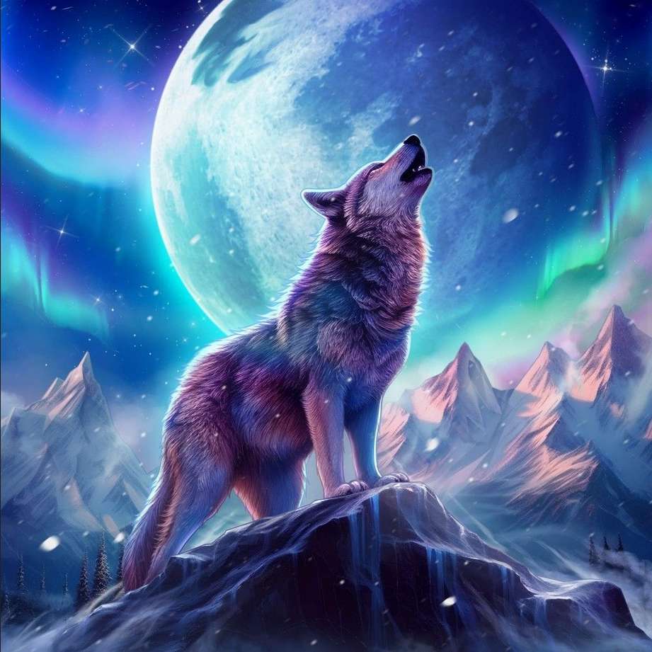 遠吠えする狼と美しい月 ジグソーパズルオンライン