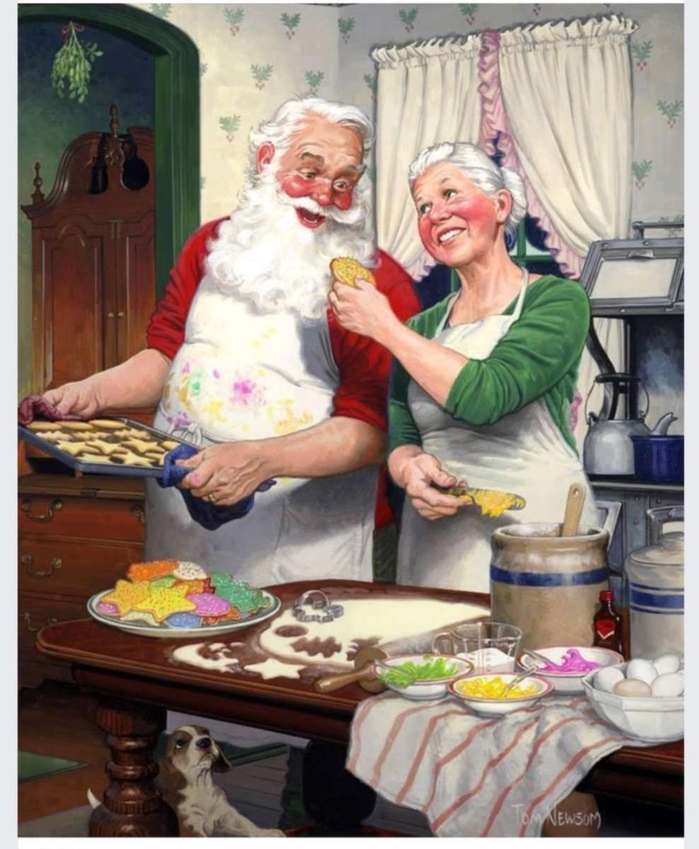 Domnul și doamna Crăciun împărtășesc un cookie jigsaw puzzle online