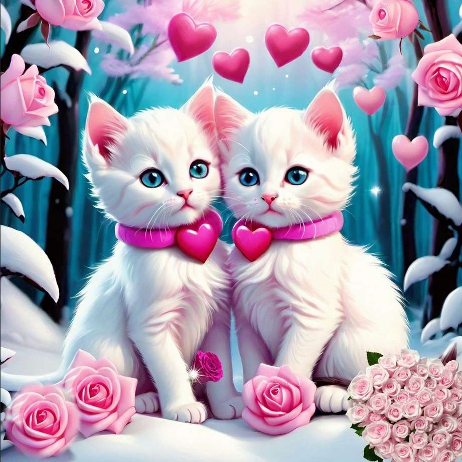 cute Valentine's Day kittens and hearts - winter jigsaw puzzle online